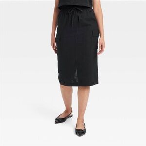 NWT A New Day black linen midi skirt - size XS
